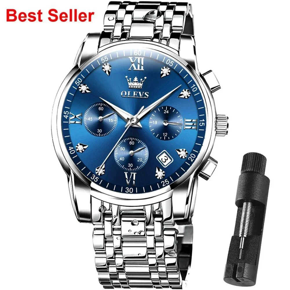 Stainless Steel Waterproof Watch with Adjustable Bracelet Quartz Movement